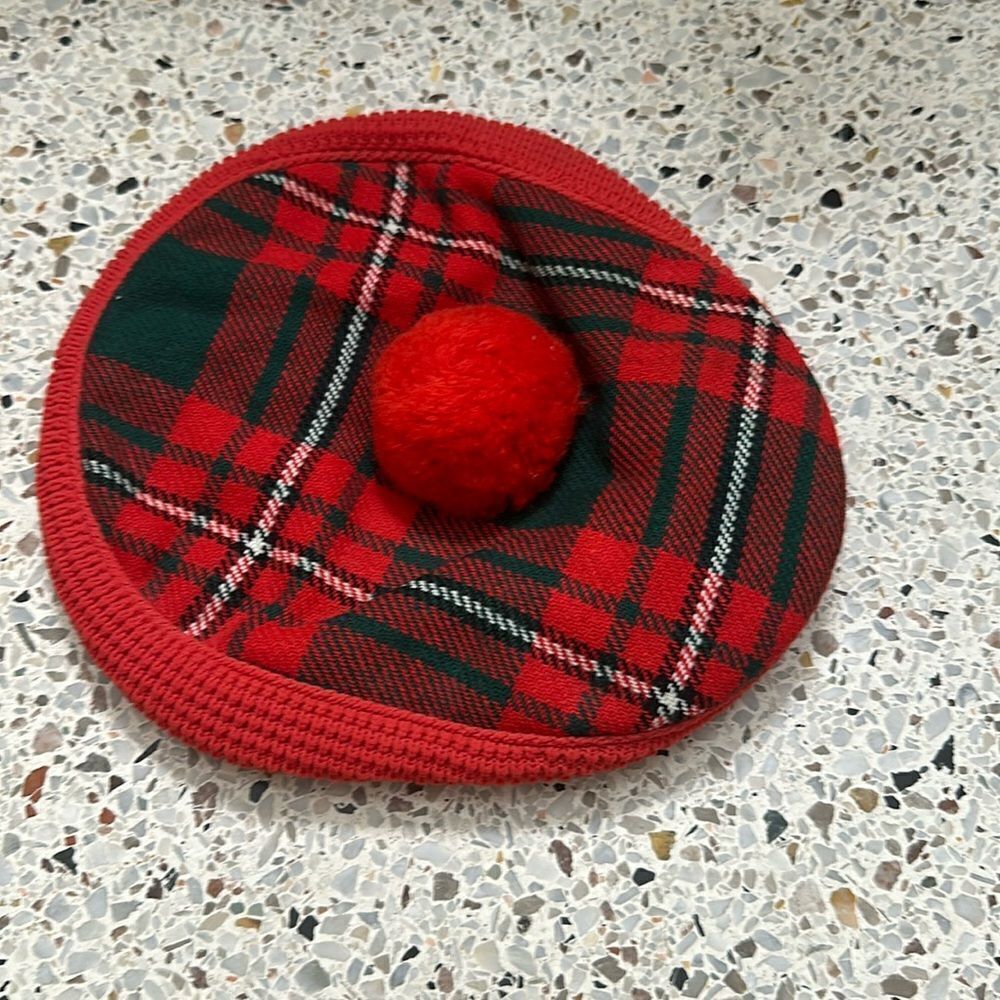Red green tartan holiday plaid flat hat wool Fails worth Christmas